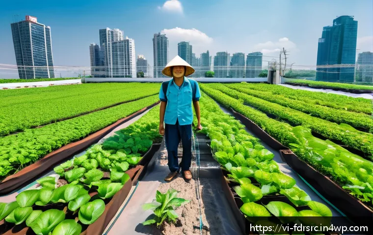 도시 농업 참여를 위한 국제 협력 사례 - A modern urban rooftop farm in Ho Chi Minh City featuring an IoT-based smart plant growing system wi...