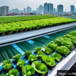 도시 식량 정의 활동의 법적 프레임워크 - A vibrant urban rooftop garden in Hanoi featuring diverse leafy green vegetables and herbs growing i...